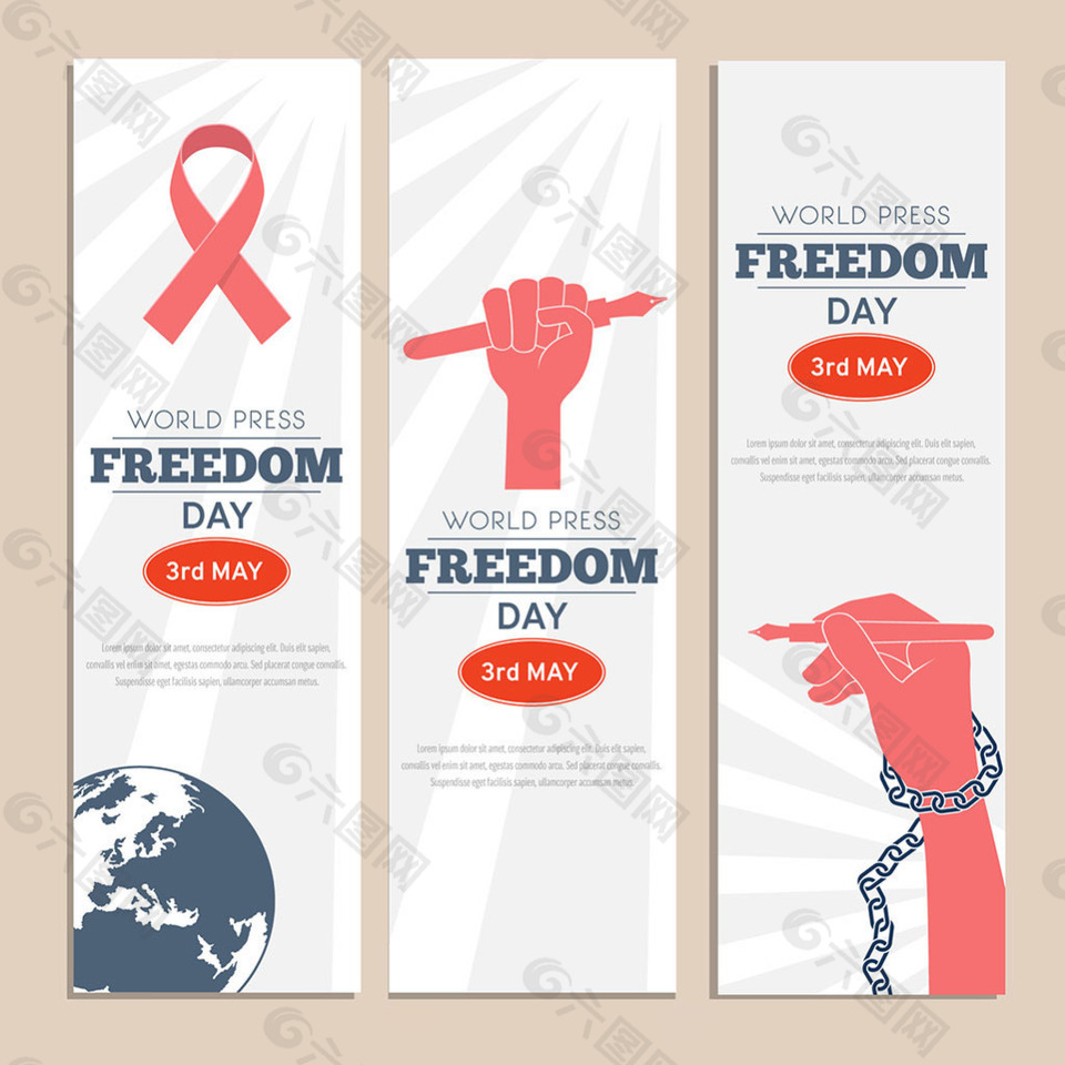 世界新闻自由日各种红色元素横幅广告背景