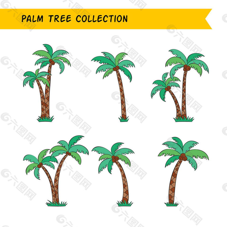 各种手绘风格椰子树矢量设计素材