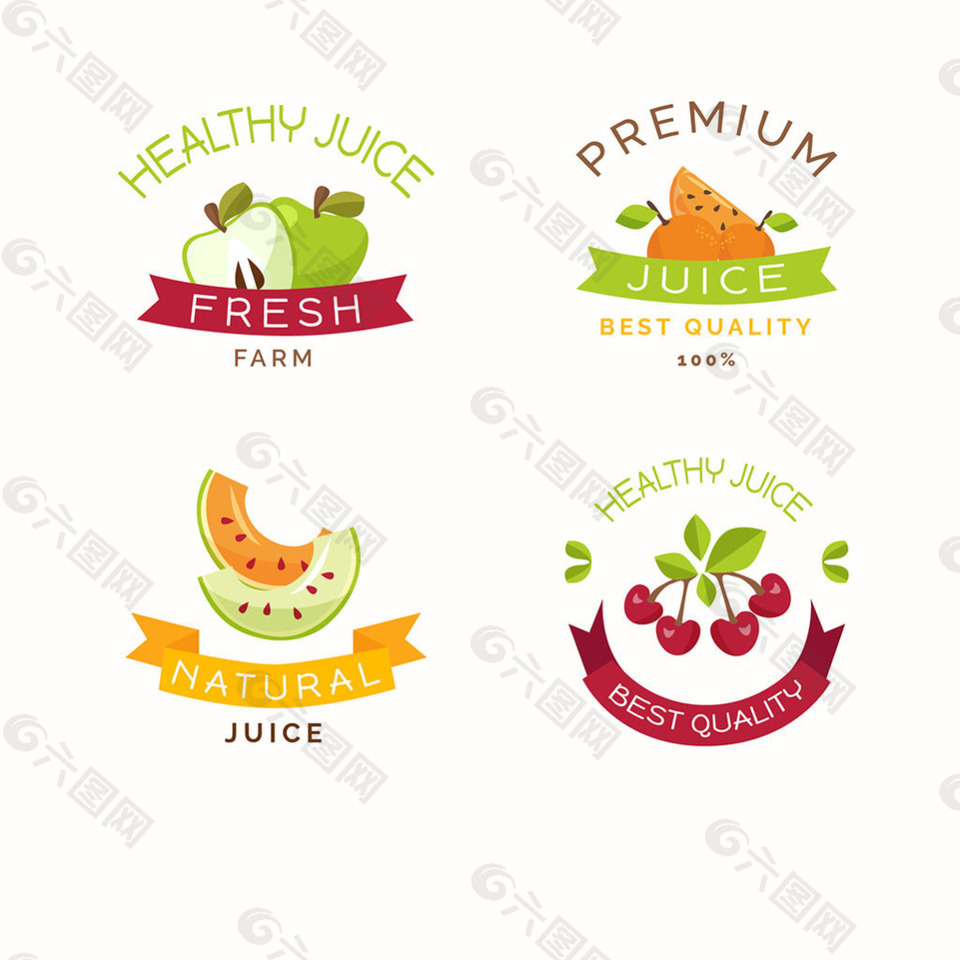 四个不同水果的图标矢量设计素材