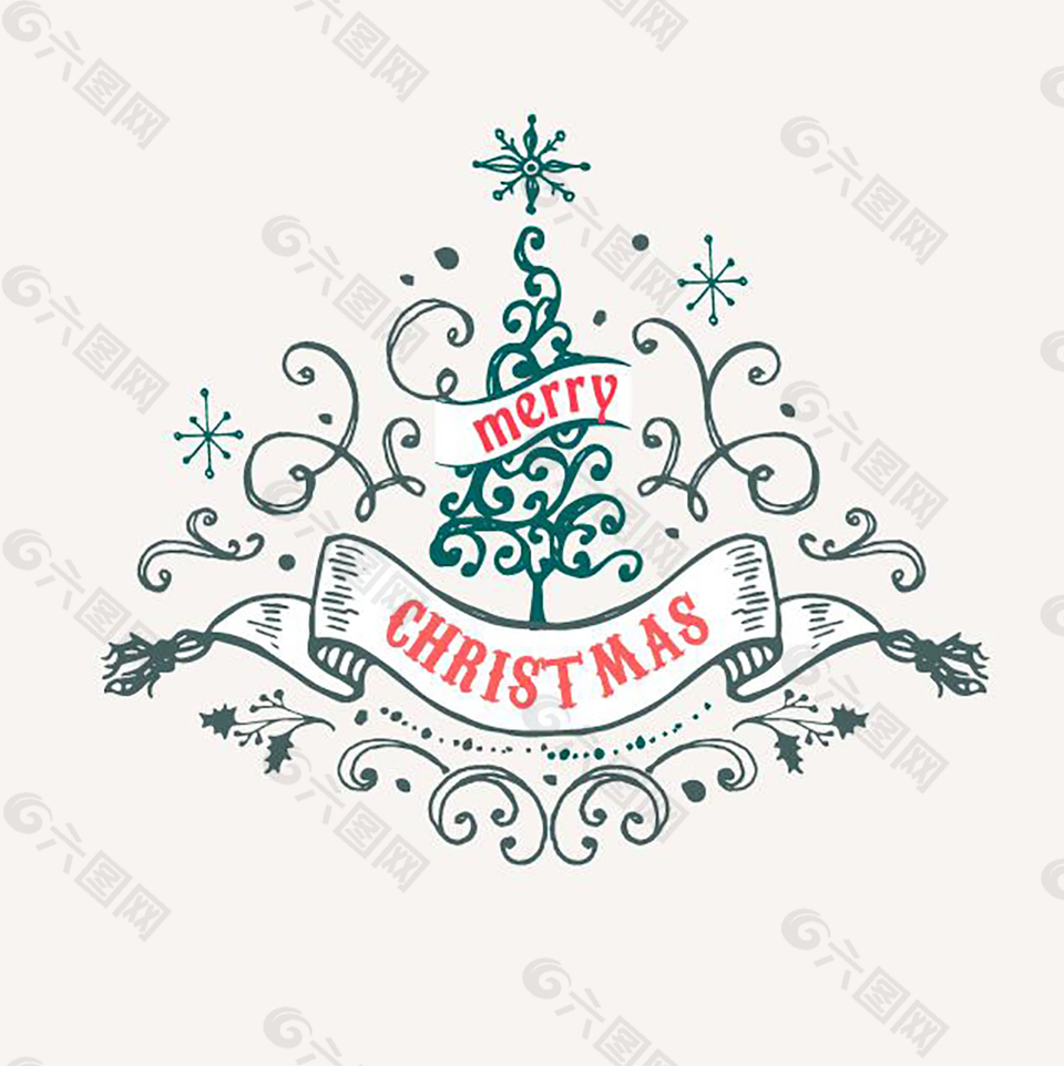 圣诞标签水彩设计元素