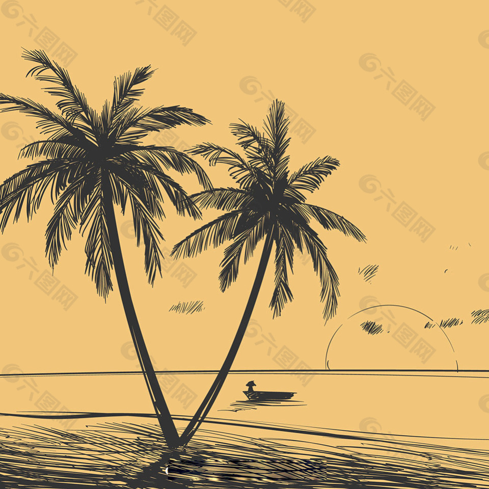 手绘棕榈树风景背景