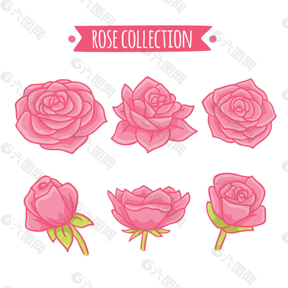 手绘风格六朵玫瑰矢量素材