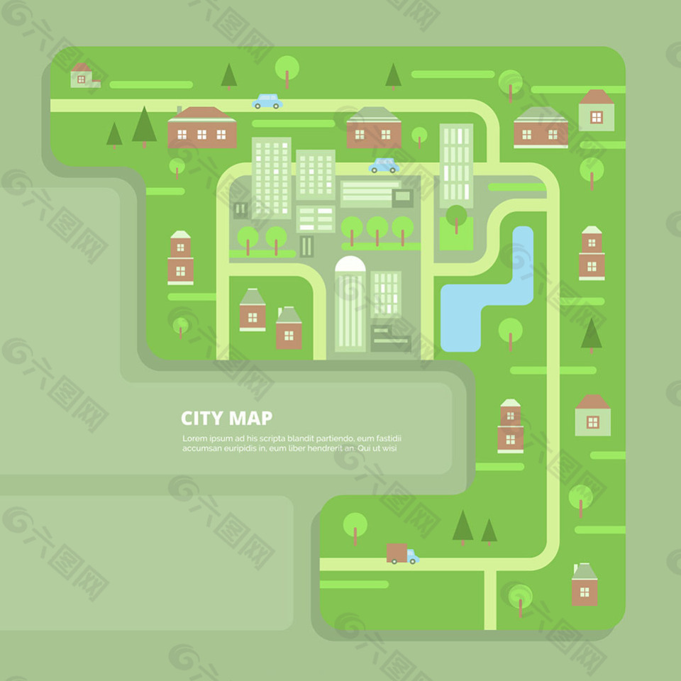 漂亮的城市地图平面设计矢量素材