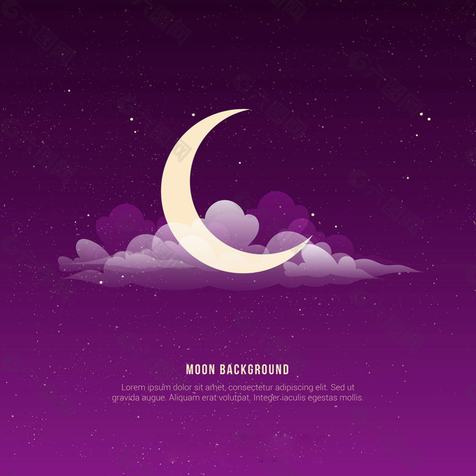 月亮云彩紫色背景矢量素材