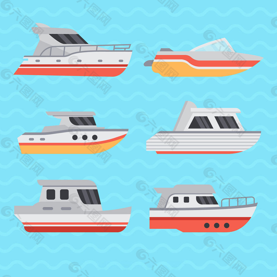扁平化设计的几个船装饰图形