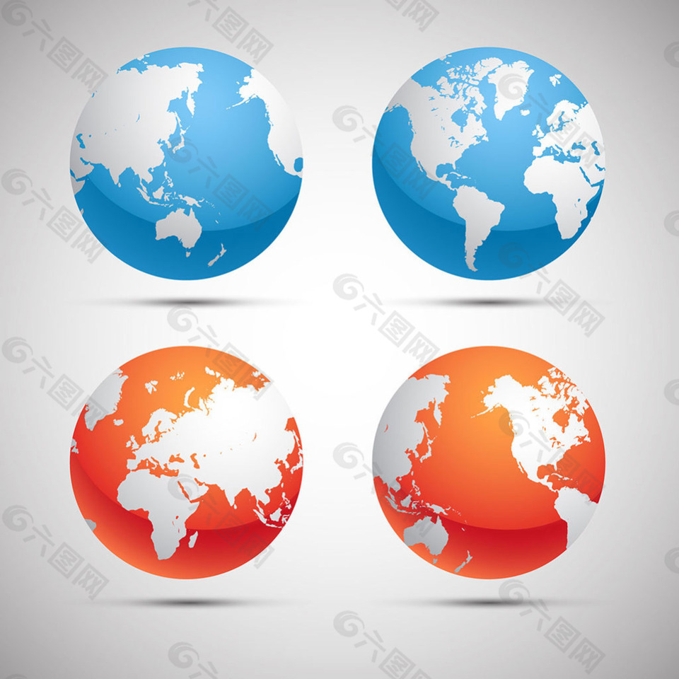 手绘蓝色橙色地球球体矢量素材