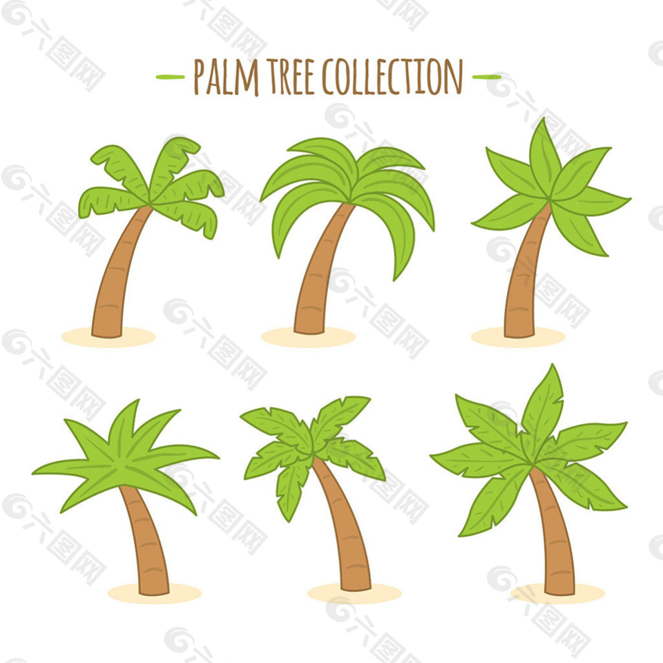 手绘绿色棕榈树矢量素材