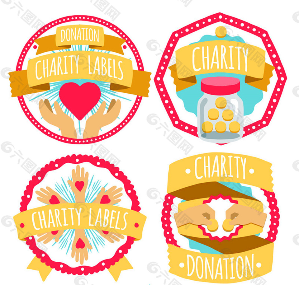 4款创意慈善活动标签矢量素材