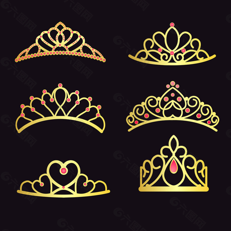 镶嵌红宝石的金色后冠矢量设计素材