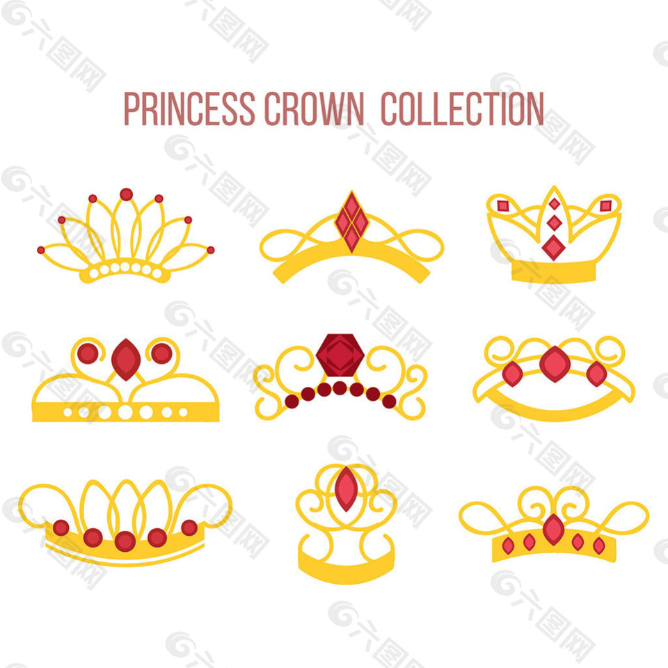 镶嵌红色宝石的金色皇冠矢量设计素材