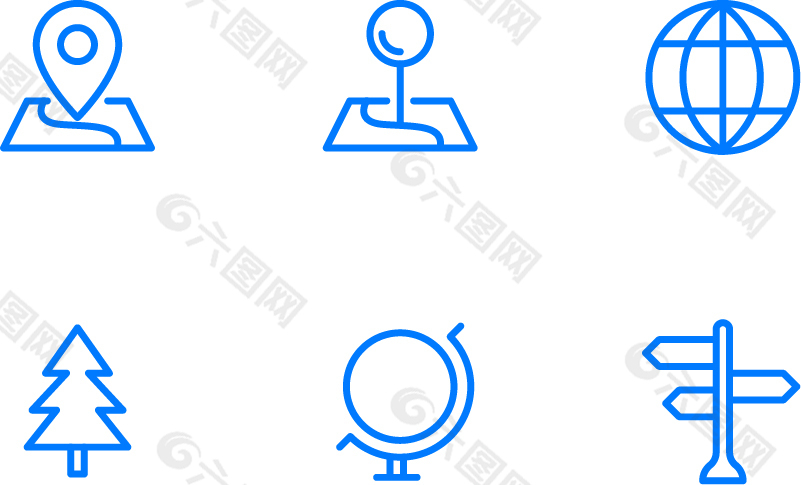 地图路标类3蓝色线条图标矢量图源文件