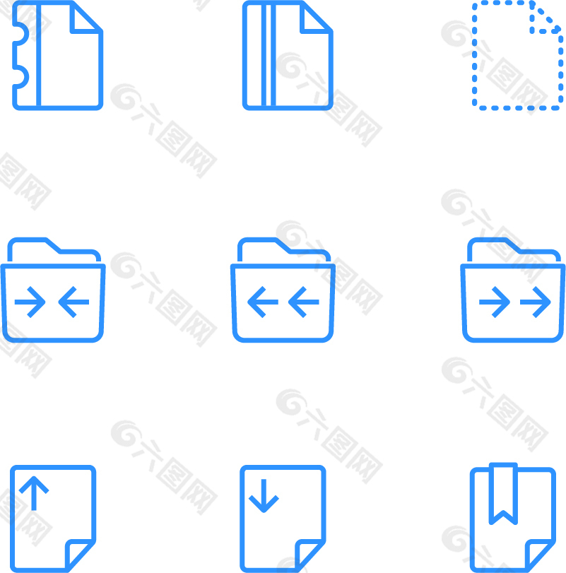 办公文件蓝色线条手机图标10矢量图