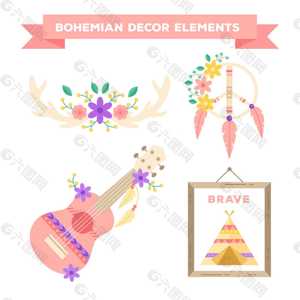 柔和的民族色彩吉他花纹图形