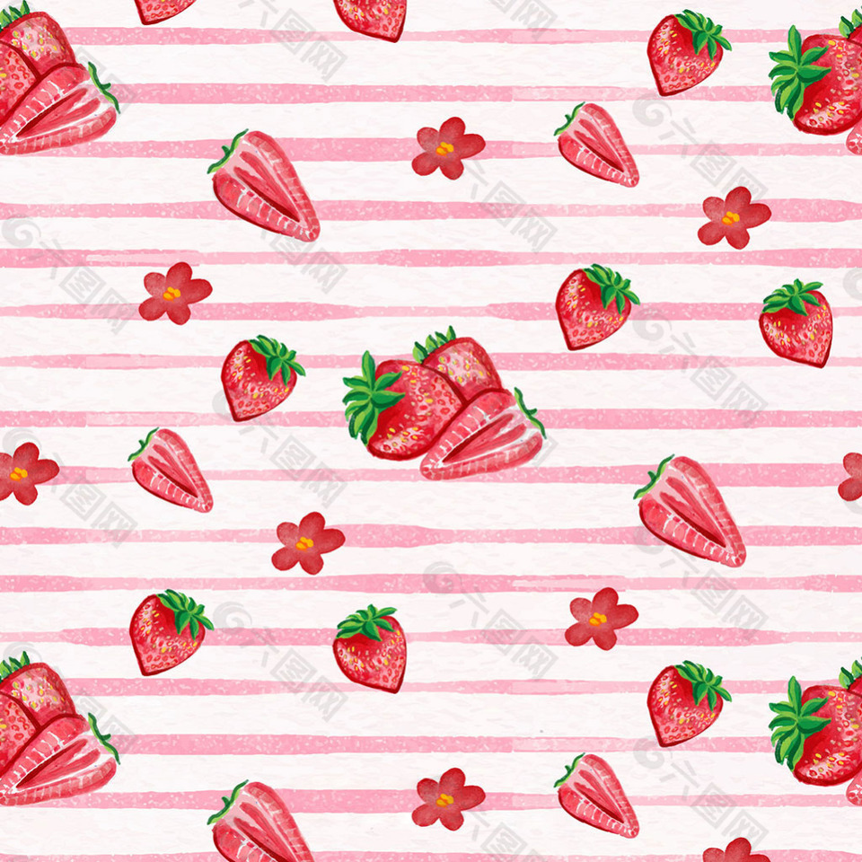 条纹图案水彩草莓