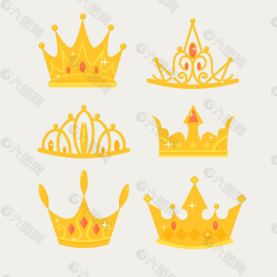 手绘精致六个金色皇冠