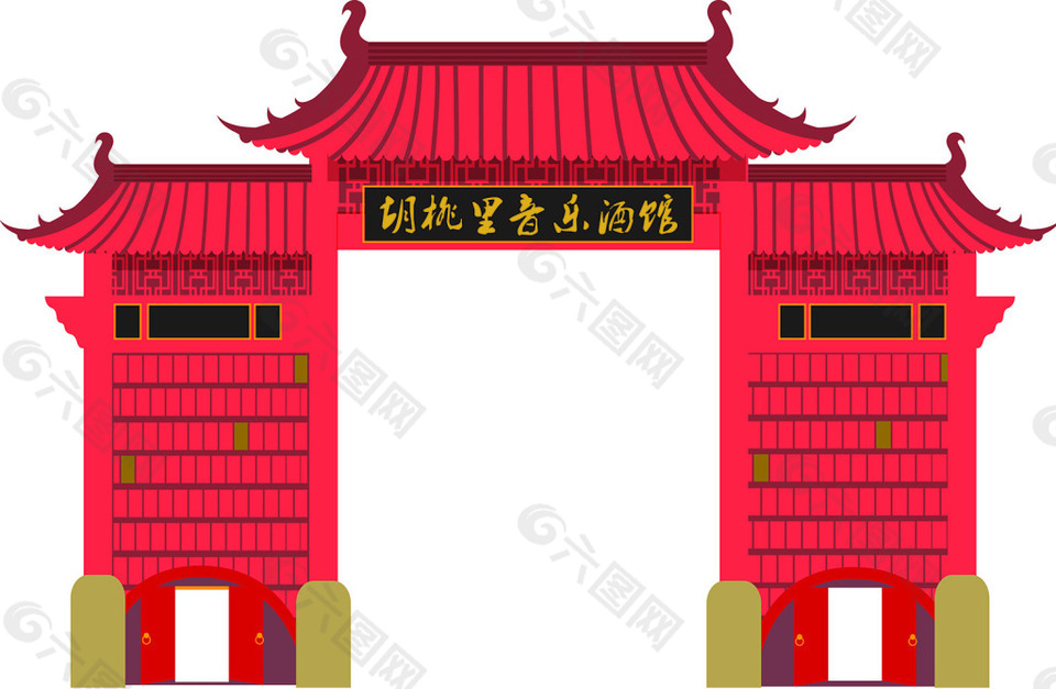  中国风门型拱门复古红门