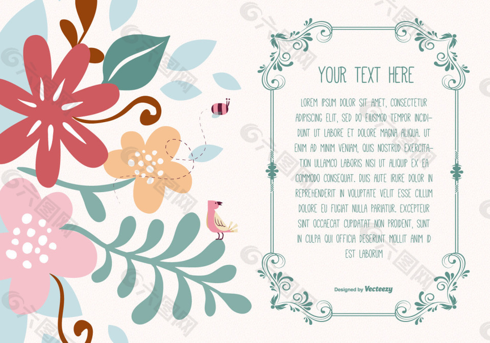 手绘花卉请柬模板