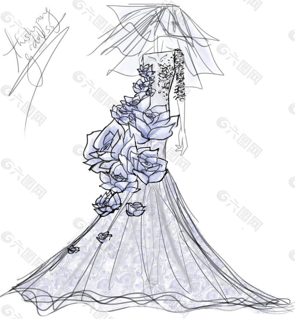 花朵长裙礼服设计图