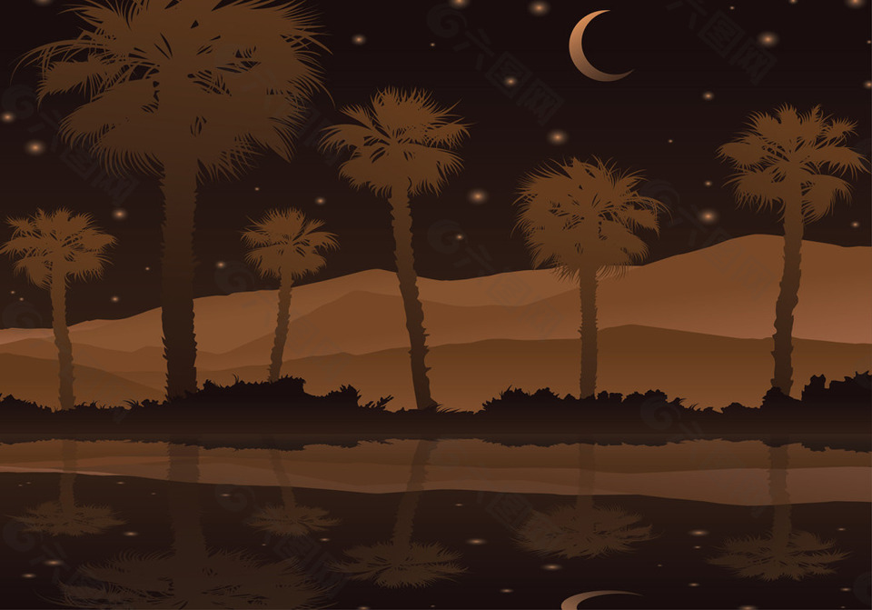 晚上棕榈树插画