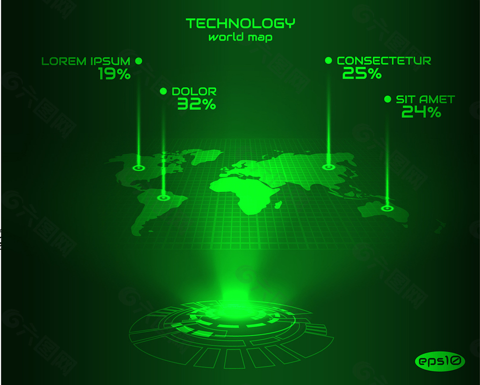 矢量绿色炫光科技背景素材