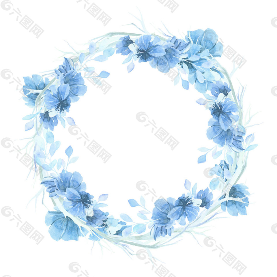 蓝色水彩花卉边框背景设计元素素材免费下载 图片编号 六图网