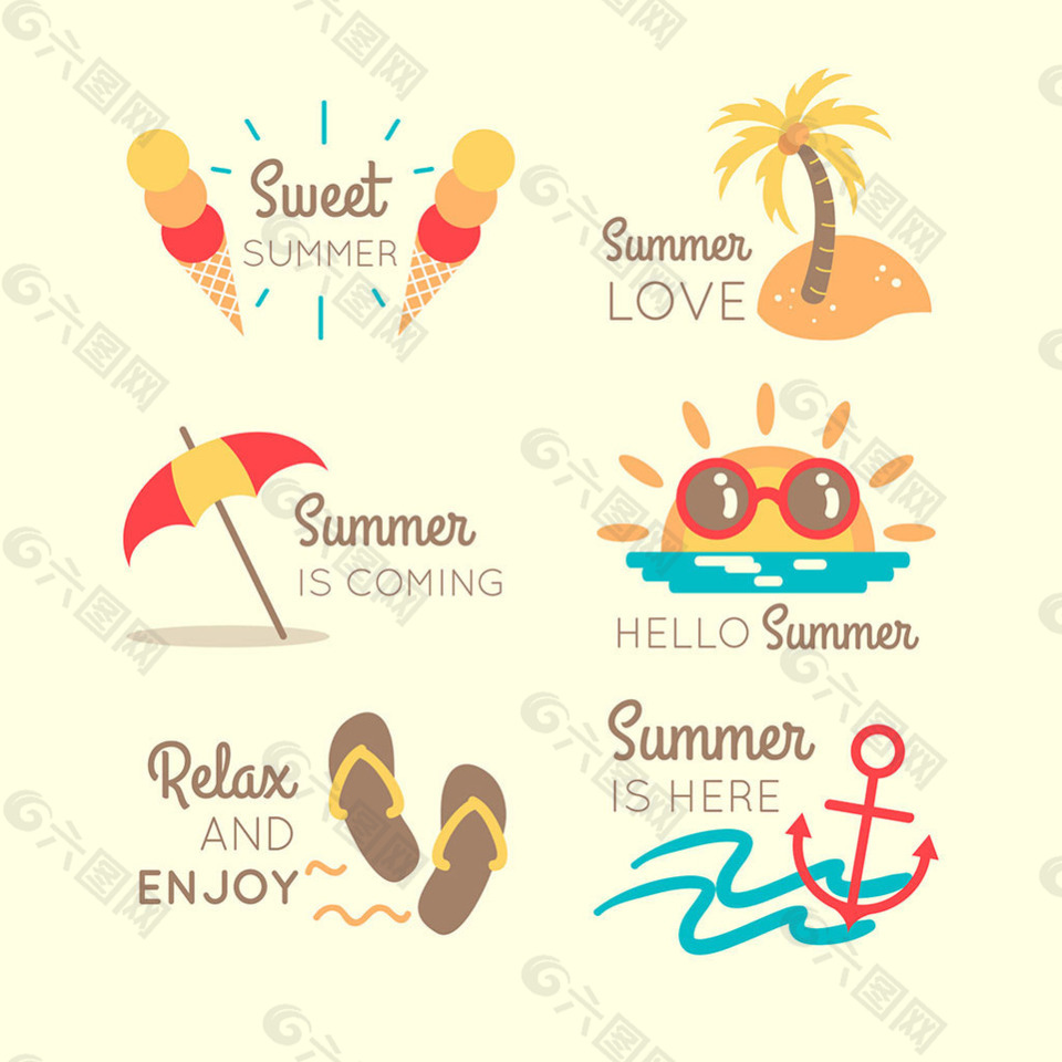 彩色夏季元素贴纸图标