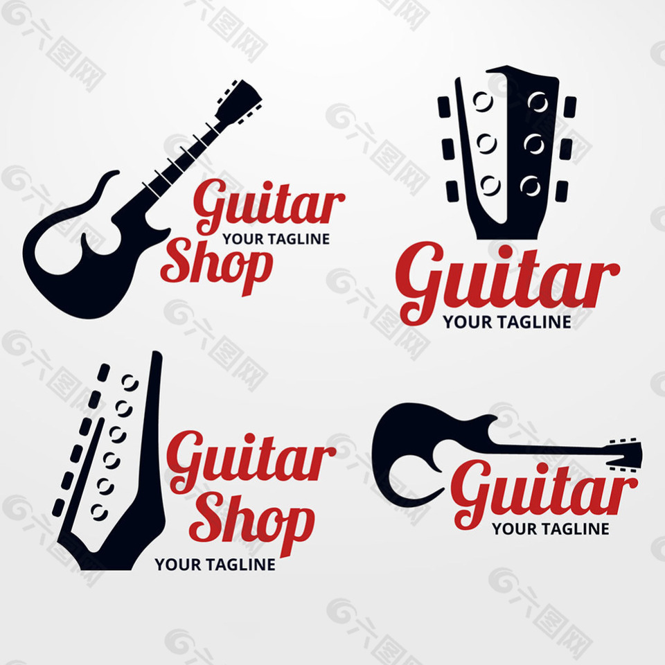 吉他剪影标志logo设计