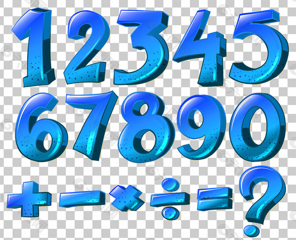 蓝色的数字数学符号插图