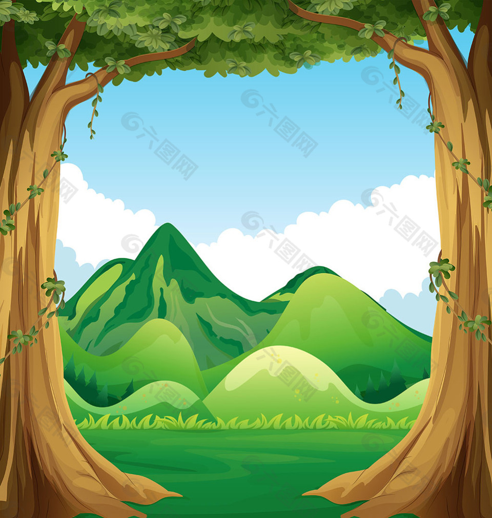 大树与山自然场景背景图背景素材免费下载 图片编号 六图网