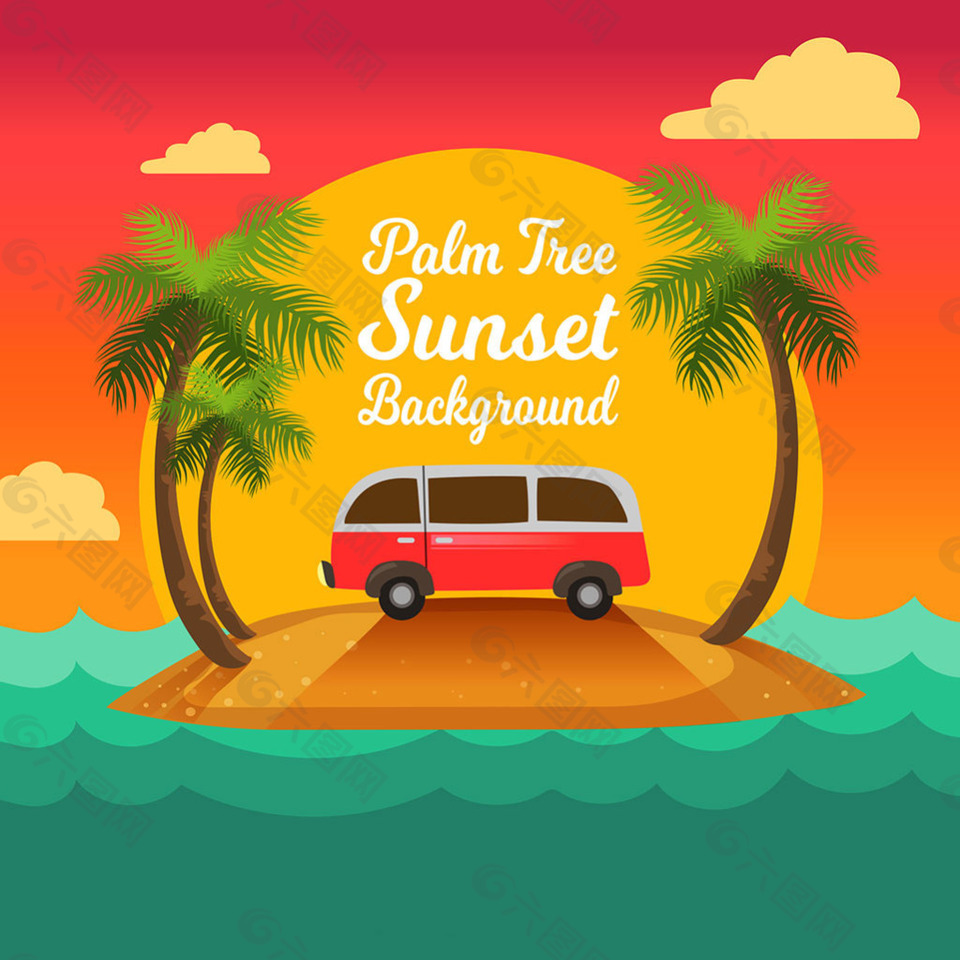 面包车日落海岛背景