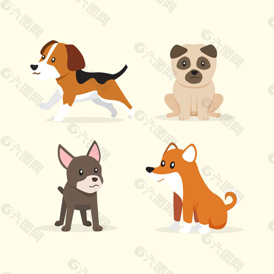 四只可爱的小狗平面设计图标