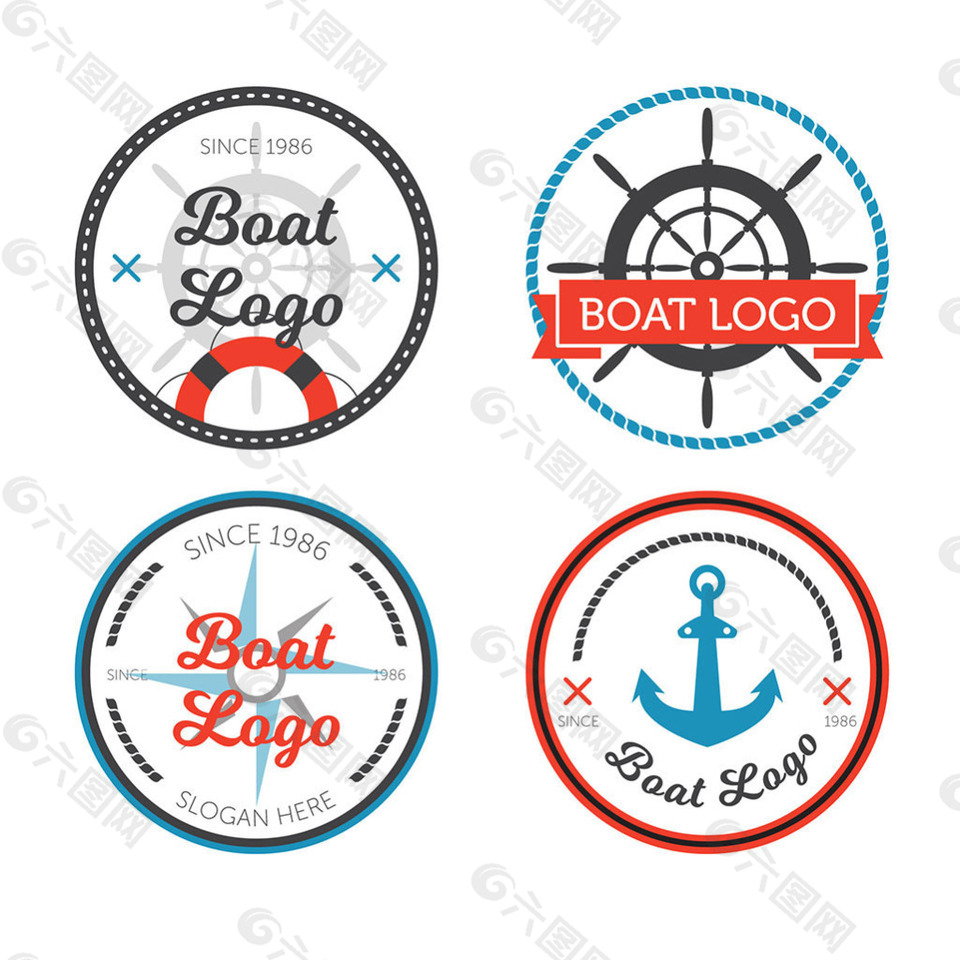 四个圆形航海标志图标