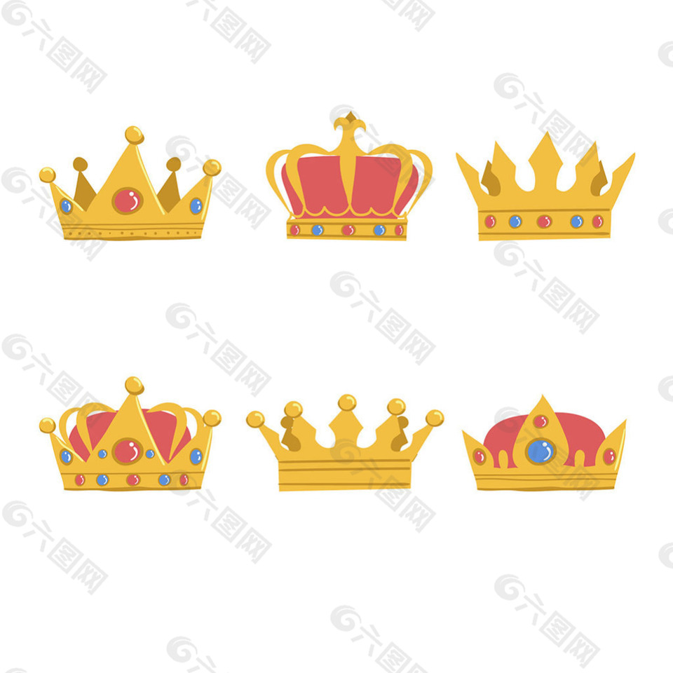 六个美丽的金色皇冠