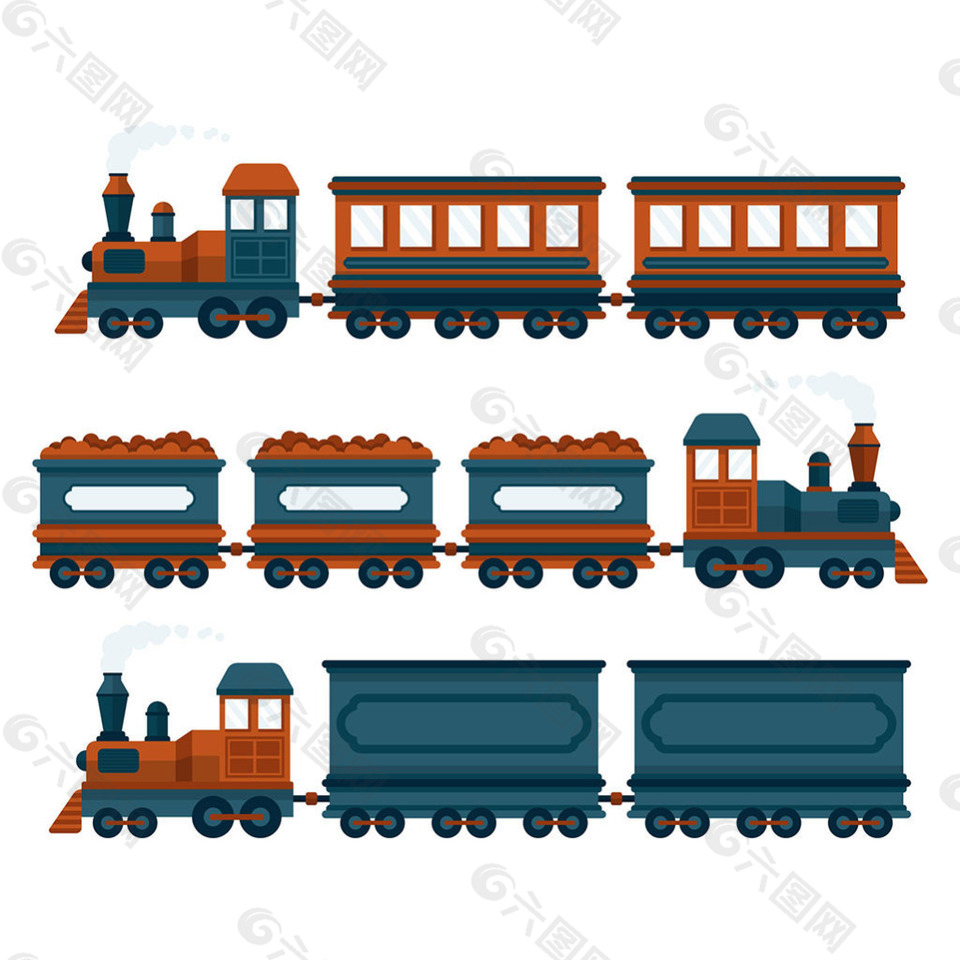 手绘蓝色棕色火车插画图标