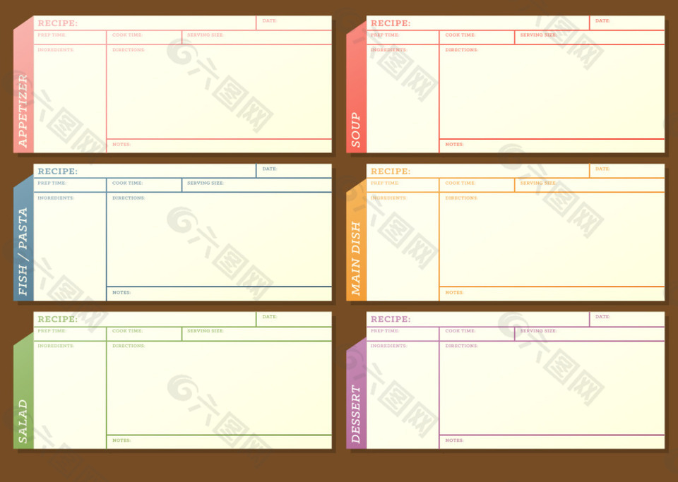 食谱卡片矢量