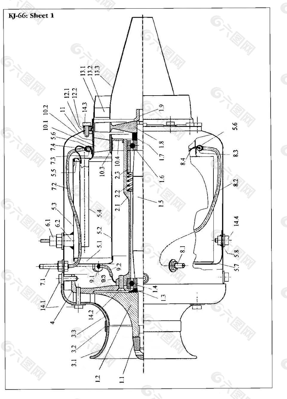 KJ66喷气发动机 图纸一套
