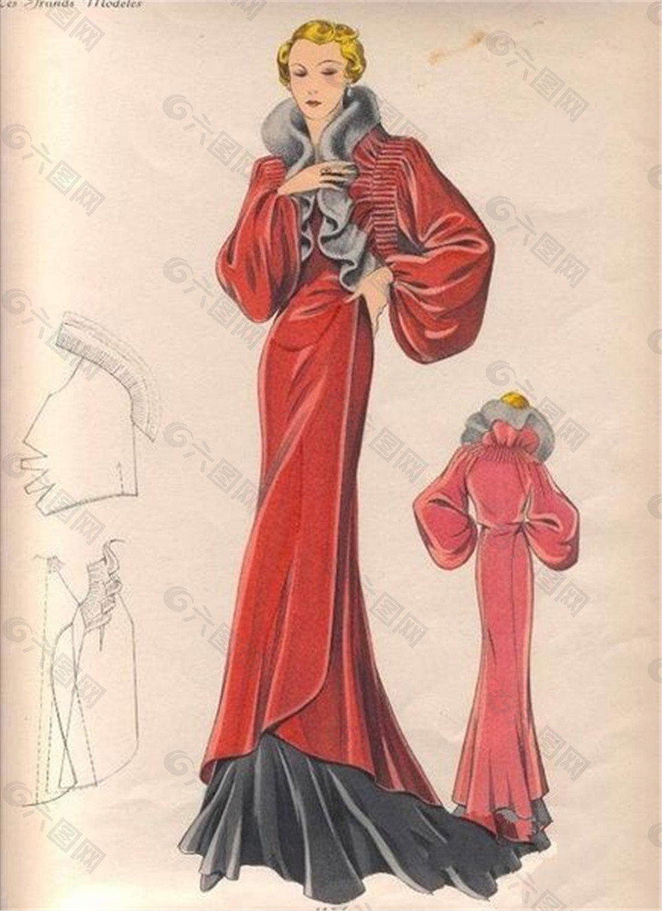 欧式红色长裙设计图