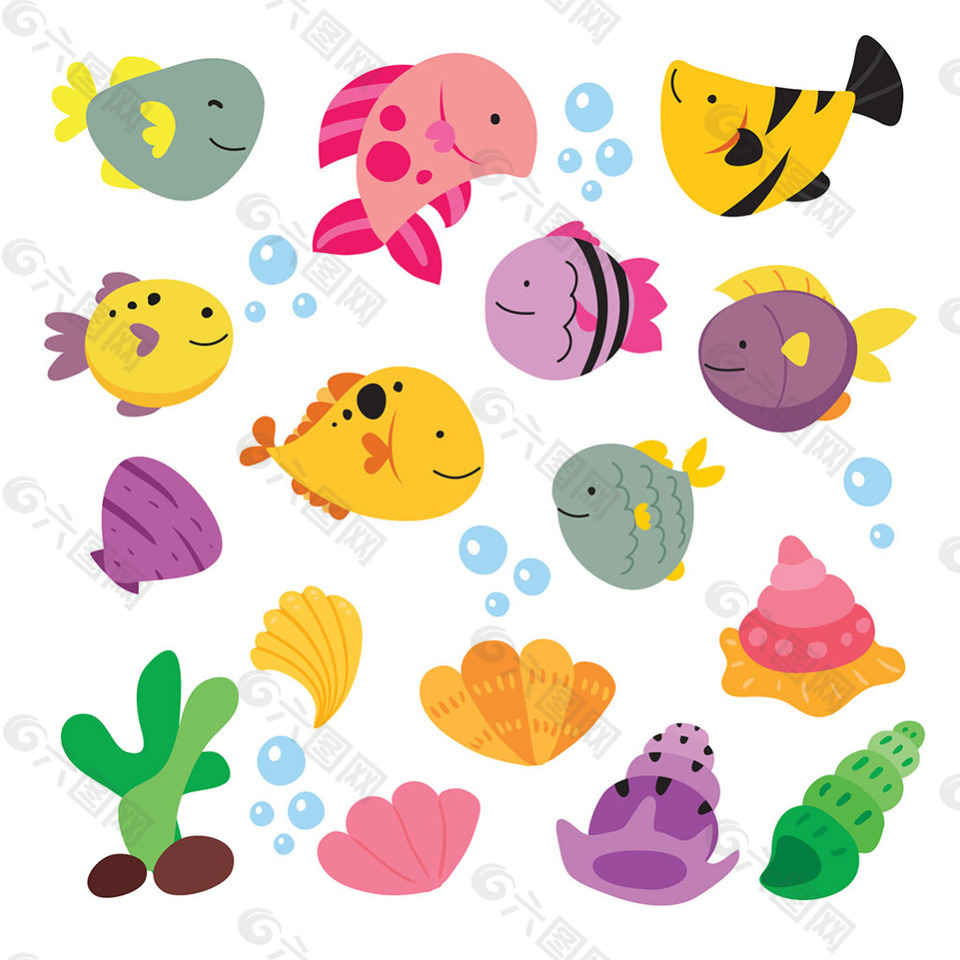 各种鱼类和水产插图