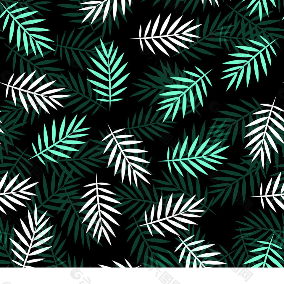 绿色的白色的棕榈叶装饰图案