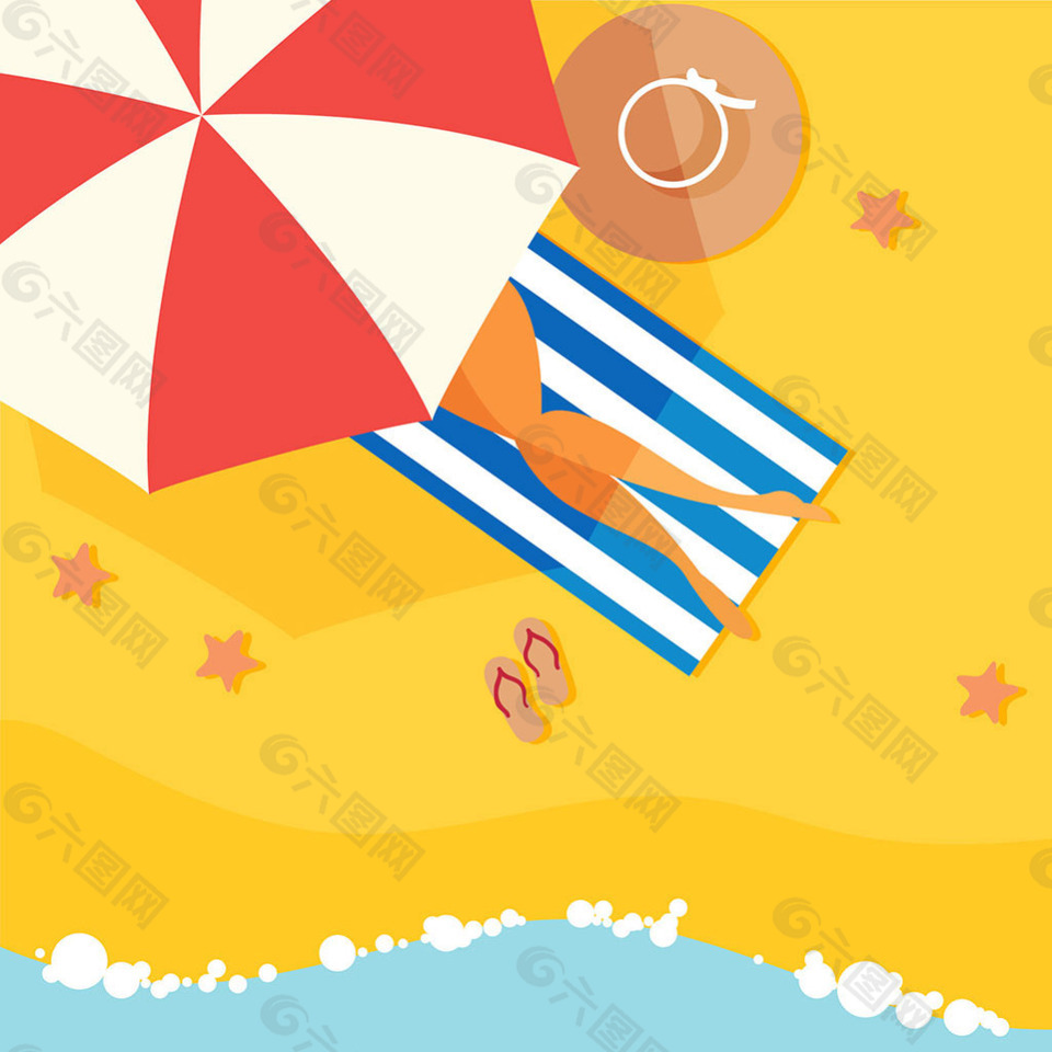 漂亮的太阳伞美腿沙滩日光浴背景