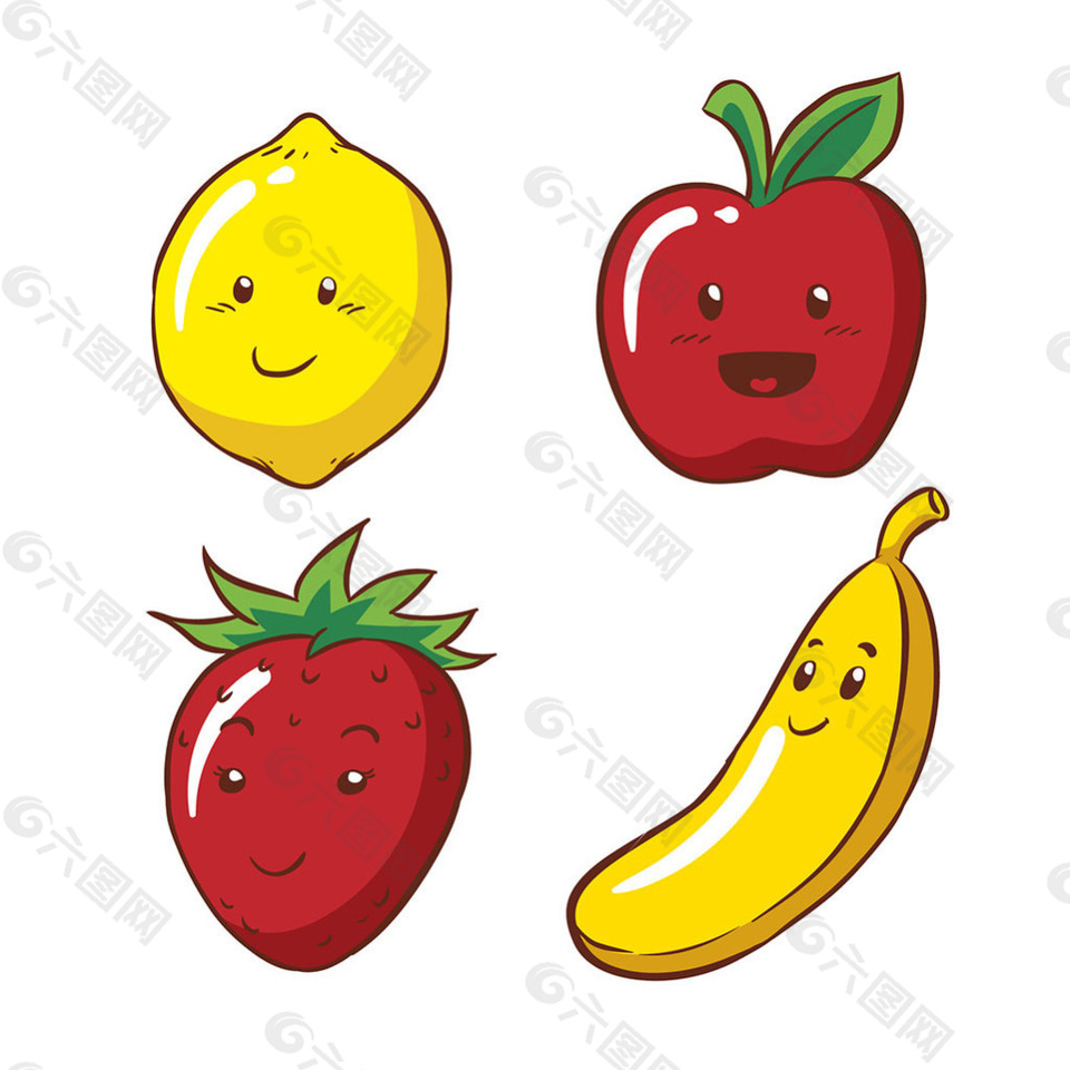 四个手绘风格水果人物表情