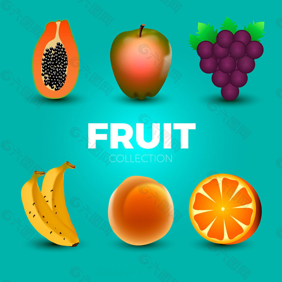 六个写实风格的水果图案