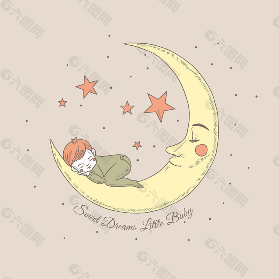 漂亮的男孩睡月亮背景