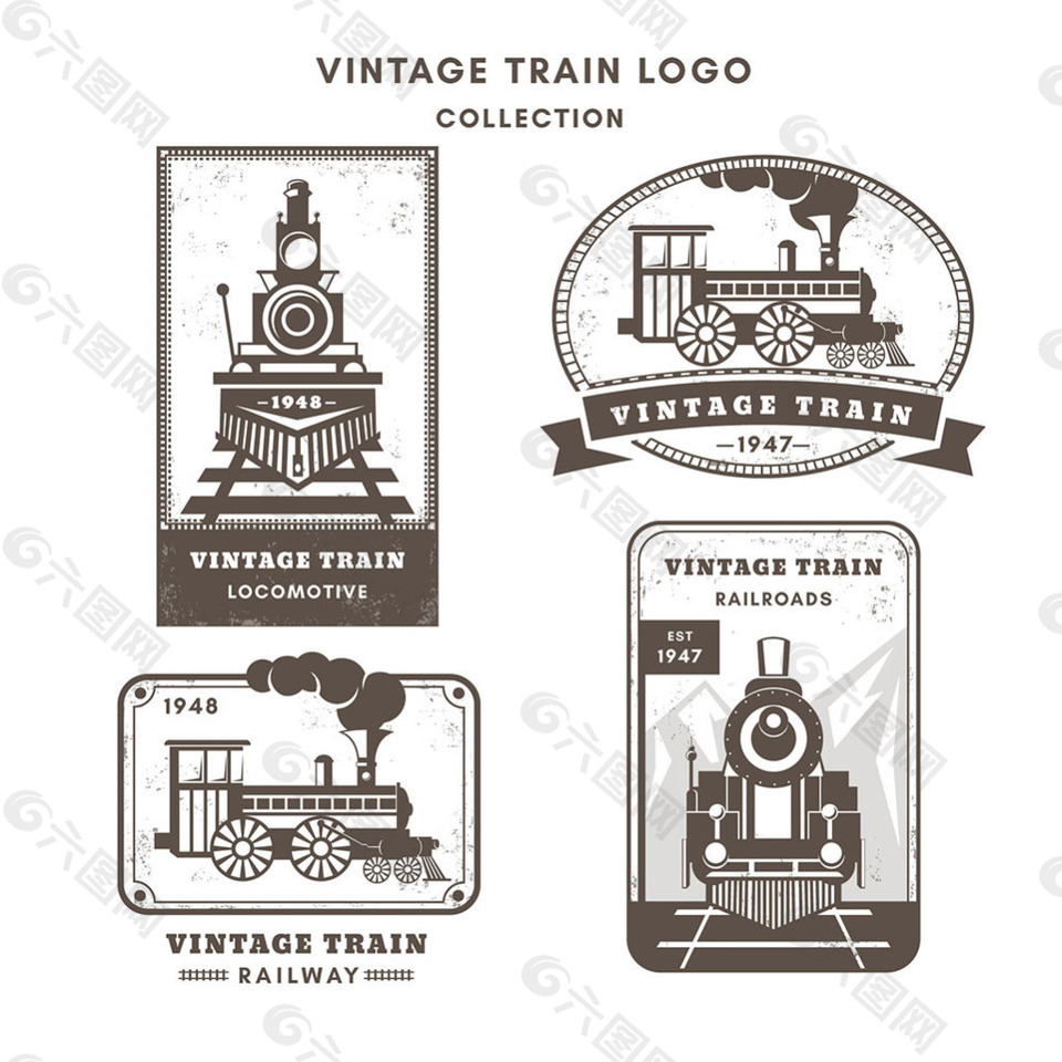 各种复古风格火车标志图标