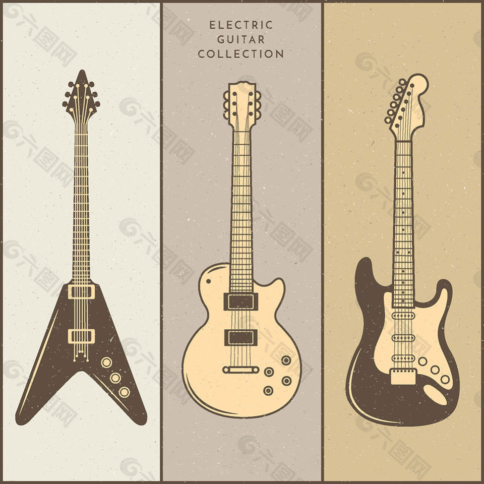 各种古董电吉他矢量素材
