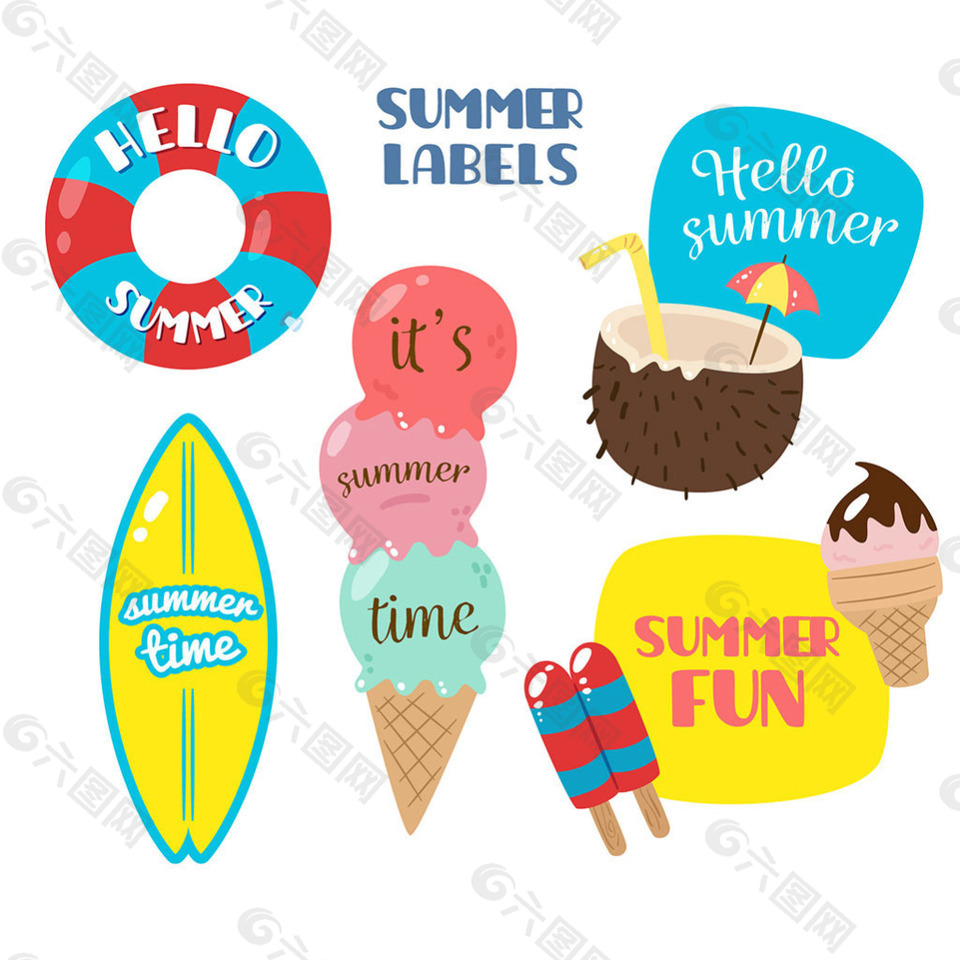 各种彩色夏季元素标签图标