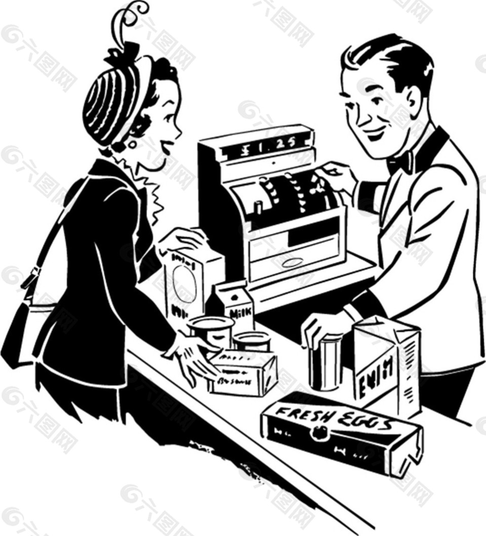 黑白食品购物海报矢量素材下载