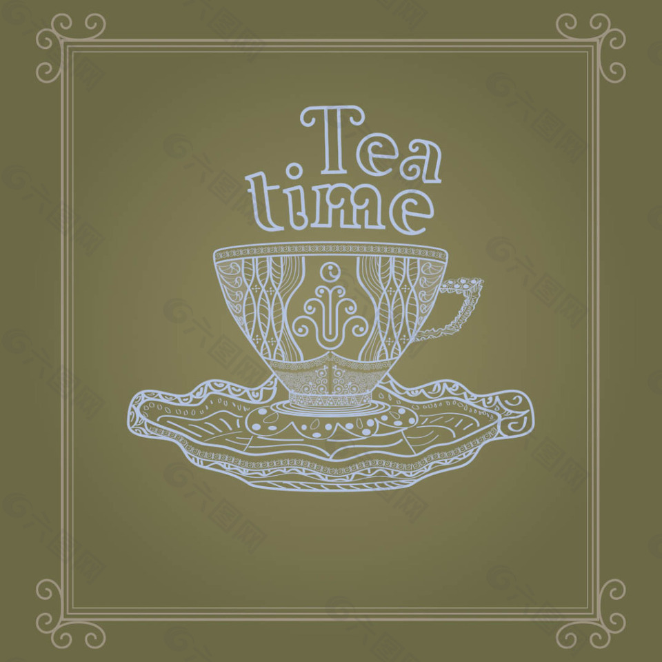 古典茶杯花纹背景