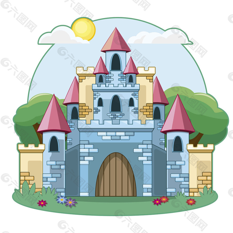 手绘卡通城堡设计背景