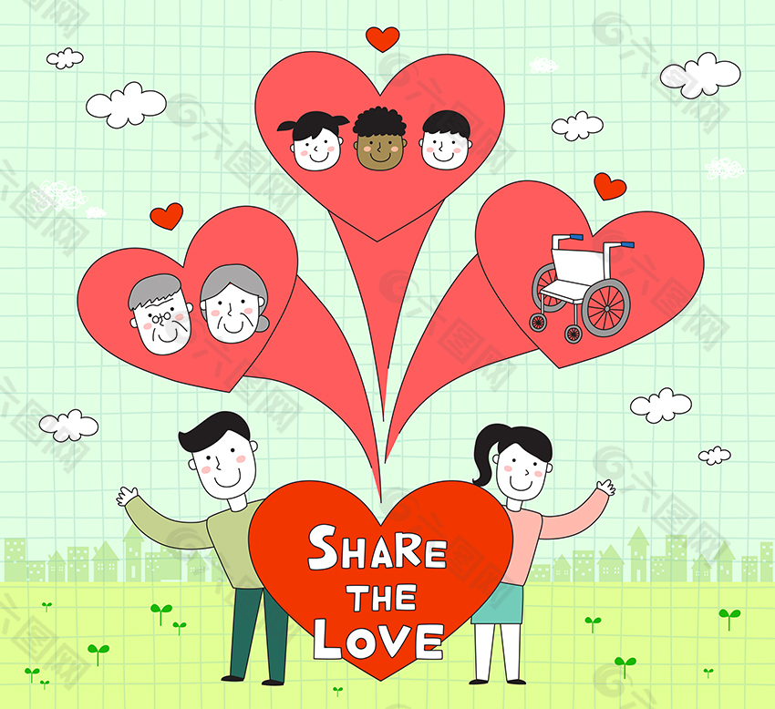 矢量桃心人物素材背景